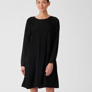 Eileen Fisher Silk Georgette Crepe Jewel Neck Dress